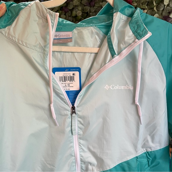 Columbia Women’s Lightweight Hooded Windbreaker Jacket Mint Till Blue size L - Picture 3 of 5
